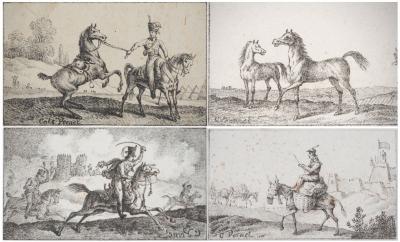 Charles-Antoine VERNET : Croquis de chevaux - Quatre lithographies originales signées 2