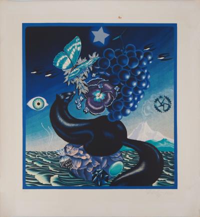 Victor VASARELY : Vie en bleu - Lithographie Originale Signée 2