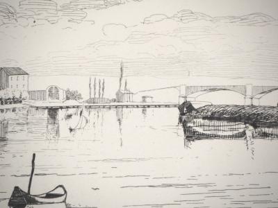 Henri Alexandre SAFFREY : Un pont sur la Seine - Gravure originale signée 2