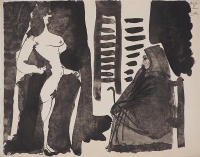 Pablo PICASSO (d’après) : Femme nue et vieille femme - Lithographie signée