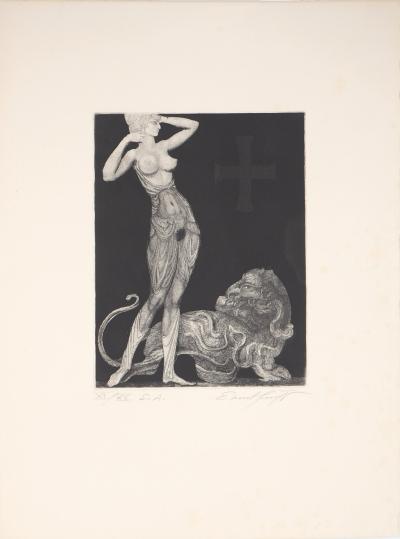 Ernst FUCHS : Femme au lion - Gravure originale signée 2