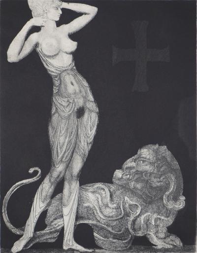 Ernst FUCHS : Femme au lion - Gravure originale signée 2