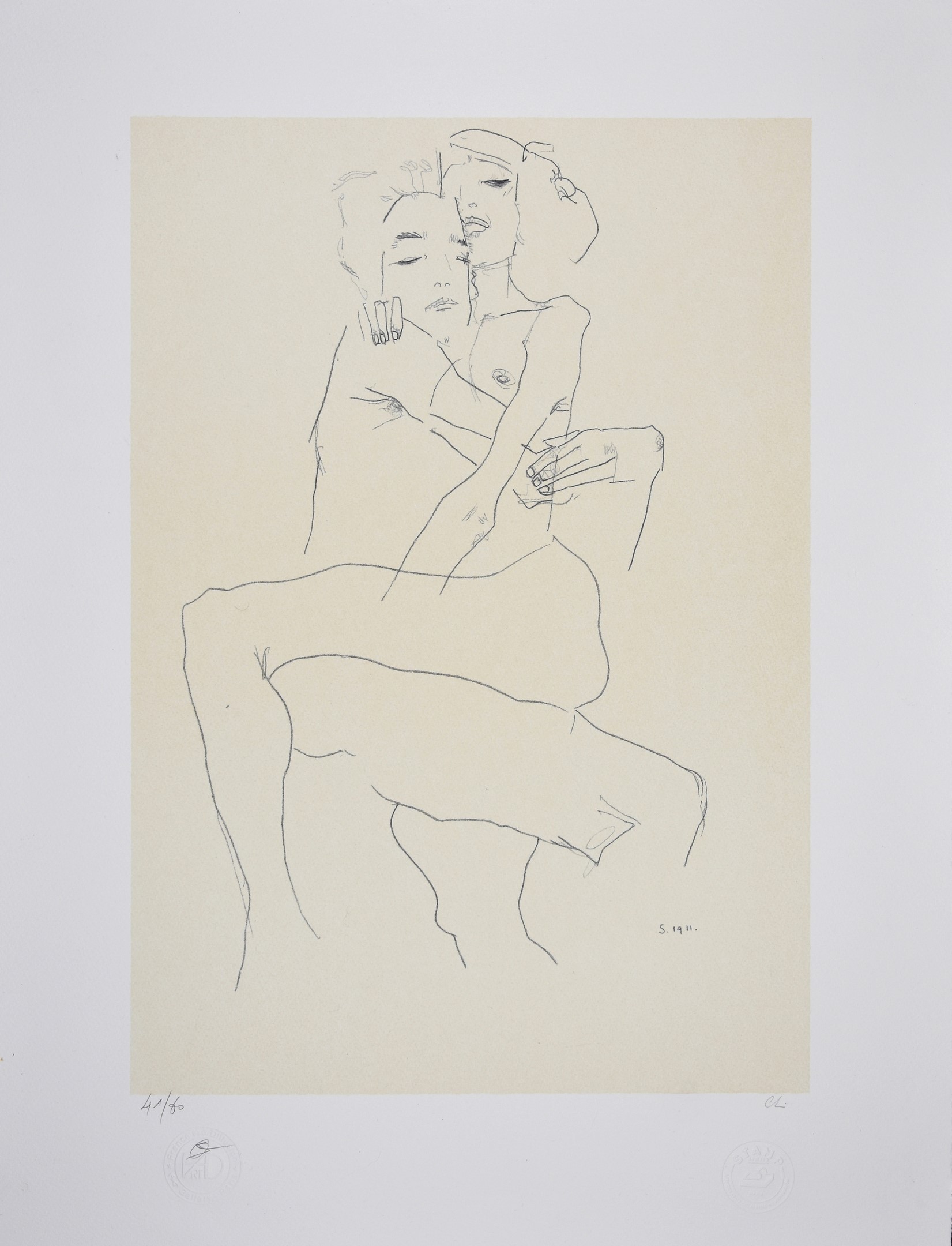 Egon schiele couple embracing