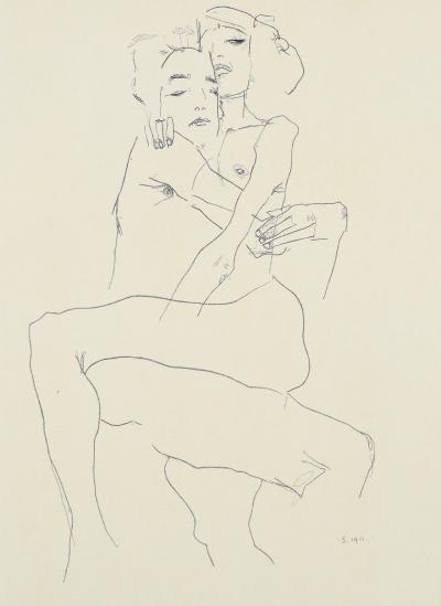 Egon SCHIELE (d’après) - Couple enlacé - Lithographie 2