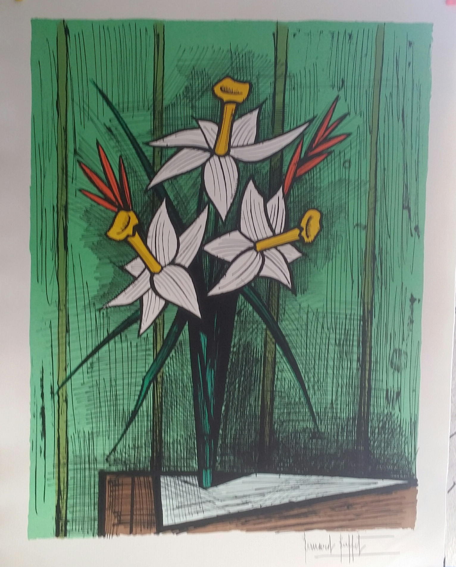 Bernard BUFFET - Bouquet de jonquilles, 1986 - Lithographie originale  signée au crayon - Art Moderne - Plazzart
