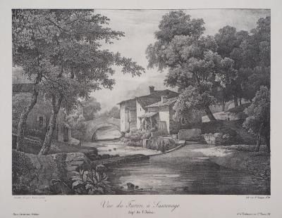 Xavier Leprince : Le moulin à eau (Isère, Furan à Sassenage) - Lithographie 2