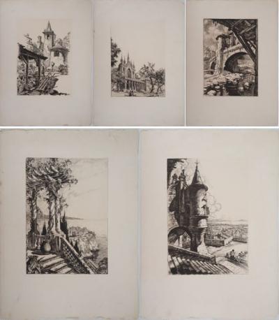 Maurice ROBERT - Vues du village - Lot de cinq gravures 2