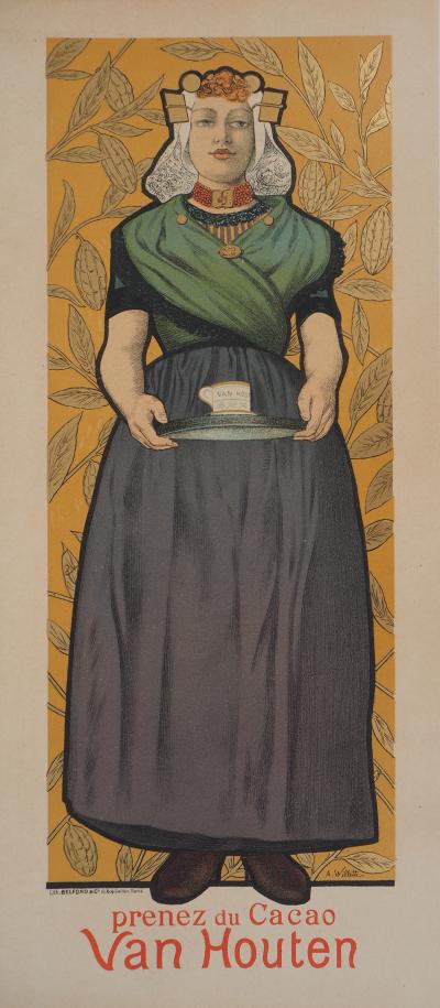 Adolphe WILLETTE : Van Houten, Femme et cacao, 1895 - Lithographie originale signée 2