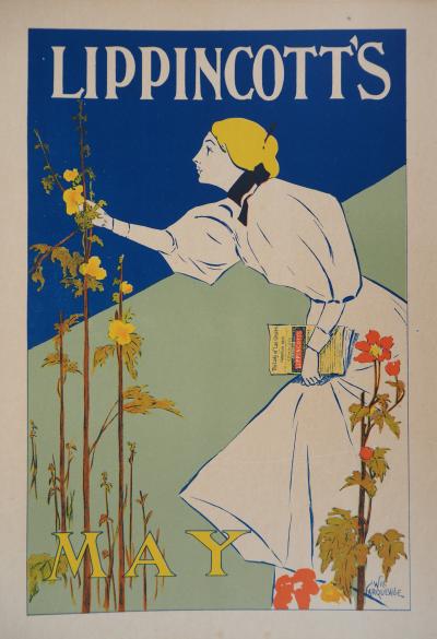 William CARQUEVILLE : Femme cueillant une fleur - Lithographie originale signée, 1895 2