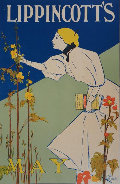 William CARQUEVILLE : Femme cueillant une fleur - Lithographie originale signée, 1895 2