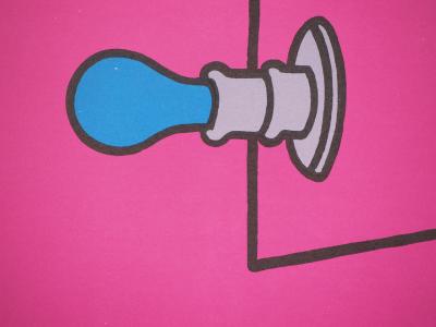 Valerio ADAMI: Bombilla azul sobre fondo malva - Póster litográfico vintage original 2