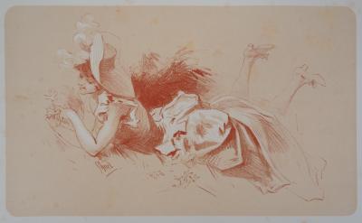 Jules CHÉRET : Jeune femme frivole, 1897 - Lithographie originale signée, 2