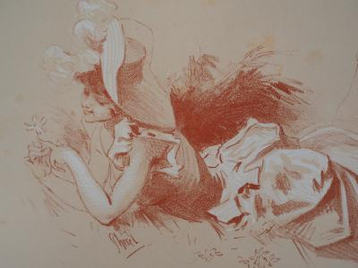 Jules CHÉRET : Jeune femme frivole, 1897 - Lithographie originale signée, 2