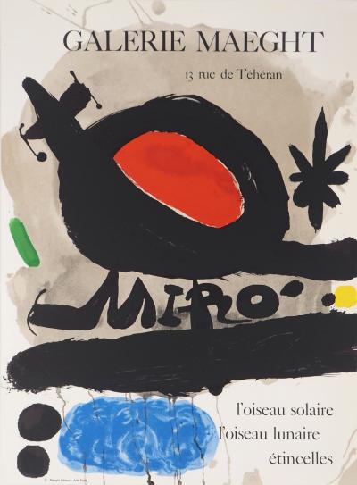 Joan MIRO : Oiseau solaire, lunaire et étincelles - Affiche lithographique originale d’époque 2