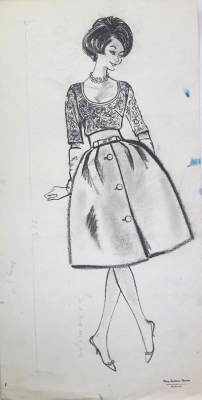 Rosy ANDREASI-VERDIER : Dessin de mode : Chic à la française -  Aquarelle originale et dessin à l’encre 2