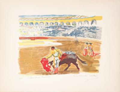 André VILLEBOEUF : Scène de tauromachie - Lithographie originale Signée 2