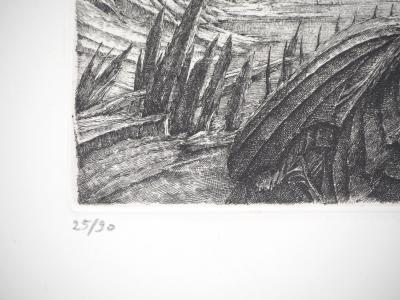 Erik DESMAZIERES : Guerrier dans une grotte - Gravure originale signée 2