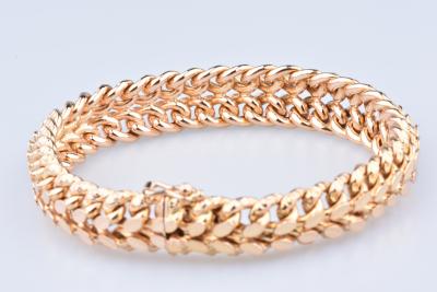 Bracelet en or jaune 18 carats (750 millièmes) chaîne en double maille gourmette. 2