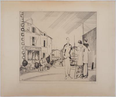 Jean Émile LABOUREUR : Le café sur le port - Gravure Originale Signée 2
