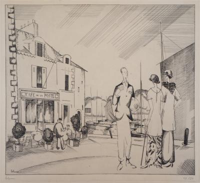 Jean Émile LABOUREUR : Le café sur le port - Gravure Originale Signée 2