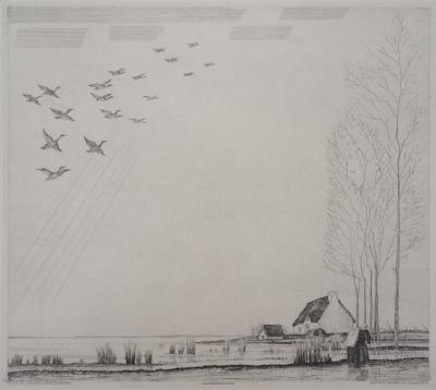 Jean Émile LABOUREUR : Le vol des canards - Gravure Originale Signée 2