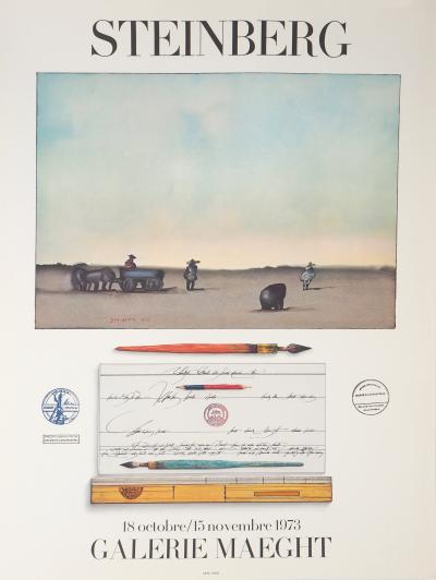 Saül STEINBERG: Arrival in the desert - Poster vintage originale (quadricromia) 2