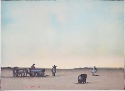 Saül STEINBERG : Arrivée dans le désert - Affiche originale d’époque (quadrichromie) 2