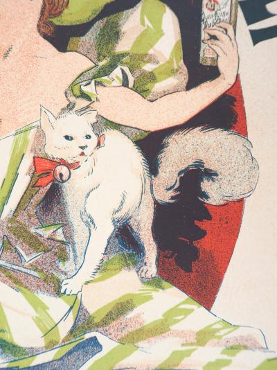 Jules CHERET - Femme élégante avec son apéritif et son chat, 1897 - Lithographie signée, 2