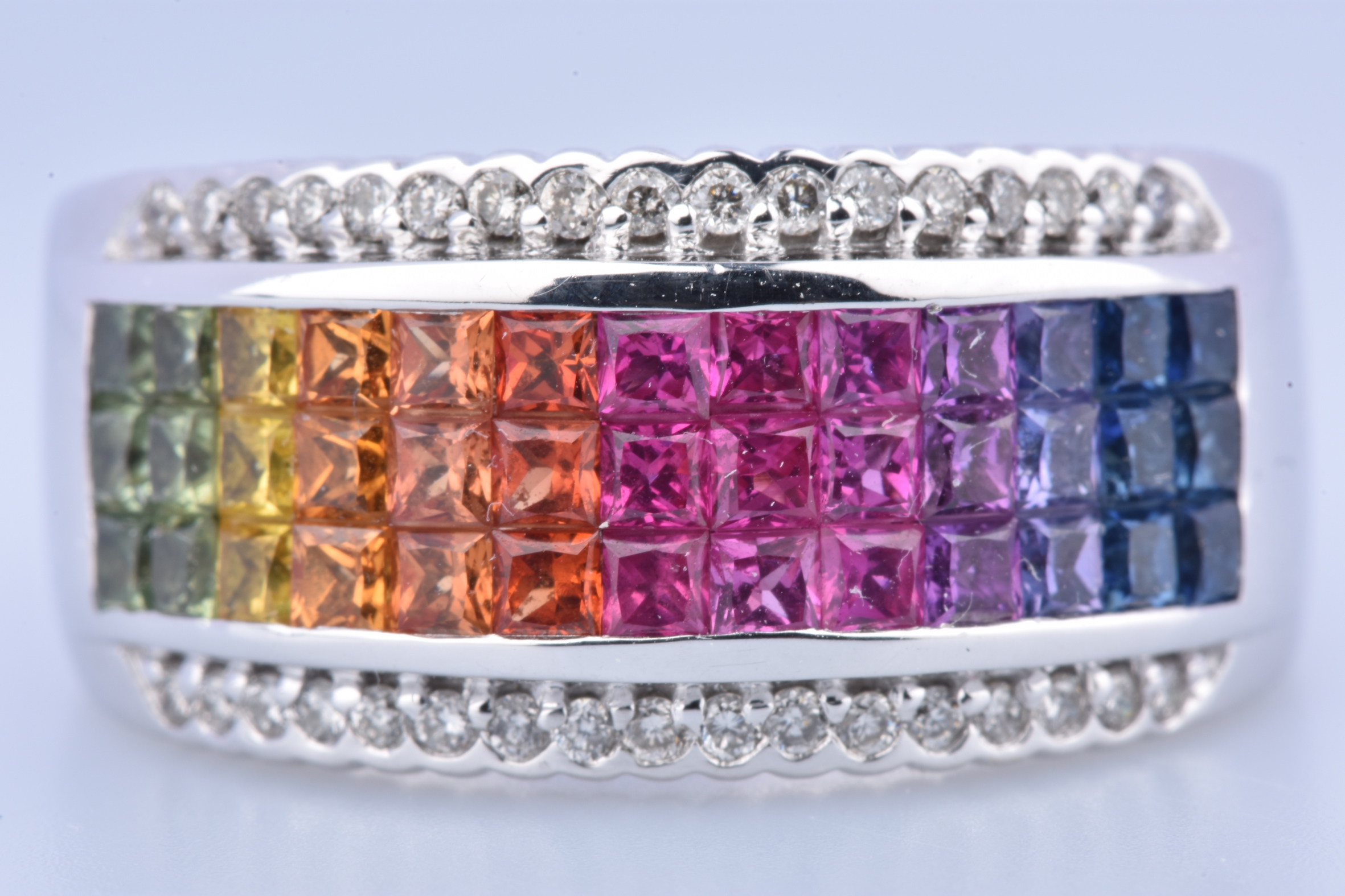 Bague En Or Blanc 18 Carats Avec Saphirs Ovales Et Diamants - Taille 49.5 - Pierres Naturelles - Occasion