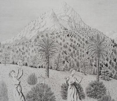Jacques HOUPLAIN : Les trois grâces devant la montagne - Gravure Originale Signée 2