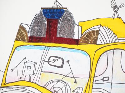 Saül STEINBERG : New-York, Taxi recomposé - Lithographie originale signée 2