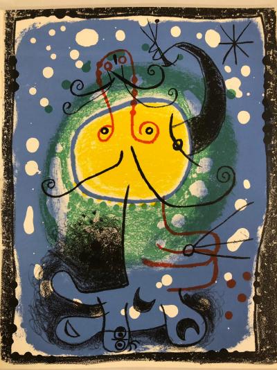 Joan Miró - Personnage sur fond bleu - Lithographie 2