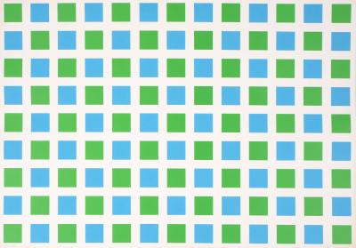 François MORELLET : Quadrillage vert et bleu - Sérigraphie originale signée 2