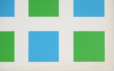 François MORELLET : Quadrillage vert et bleu - Sérigraphie originale signée 2