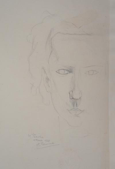 Alfred COURMES : Visage de femme - Dessin Signé 2