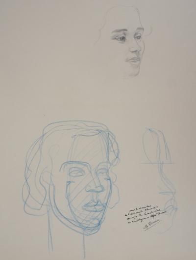 Alfred COURMES : Etude de visages féminins - Dessin Signé 2