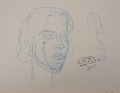 Alfred COURMES : Etude de visages féminins - Dessin Signé 2