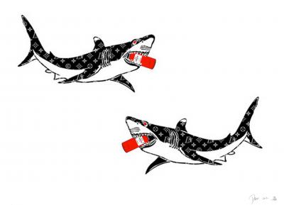 Death NYC -  2 Sharks  - Sérigraphie originale signée 2