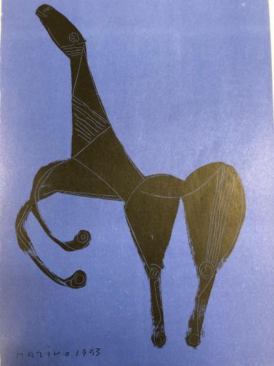 Marino Marini - Cheval sur fond bleue - Lithographie 2