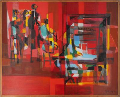 Marcel MOULY : Nouvelle Orléans, Jazz Rouge - Grande huile sur toile signée 2