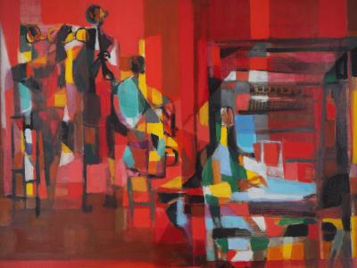 Marcel MOULY : Nouvelle Orléans, Jazz Rouge - Grande huile sur toile signée 2