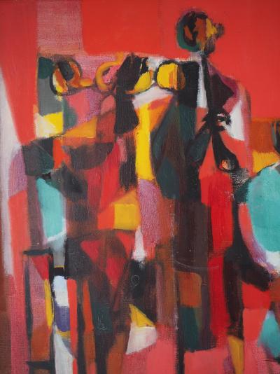 Marcel MOULY : Nouvelle Orléans, Jazz Rouge - Grande huile sur toile signée 2