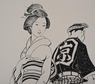 Léonard Tsuguharu FOUJITA - Famille Japonaise, 1955, Gravure originale 2