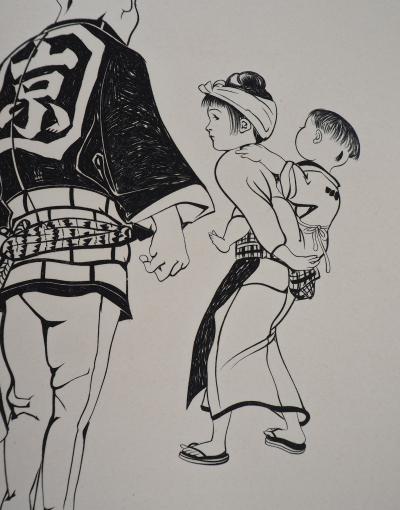 Léonard Tsuguharu FOUJITA - Famille Japonaise, 1955, Gravure originale 2
