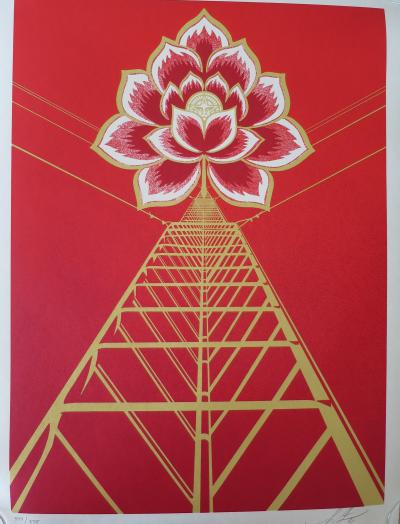 Shepard FAIREY (Obey) -  Flower Power Red, 2021 - Sérigraphie signée au crayon 2