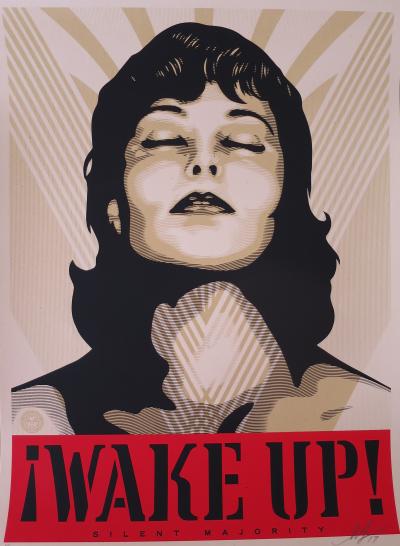 Shepard FAIREY (Obey) - Wake Up cream, 2017 - Sérigraphie signée au crayon 2