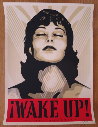 Shepard FAIREY (Obey) - Wake Up cream, 2017 - Sérigraphie signée au crayon 2