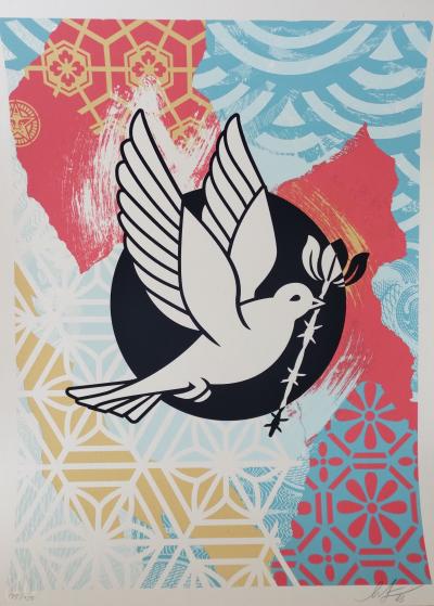 Shepard FAIREY (Obey) - Barbwire Dove Collage - Sérigraphie signée au crayon 2