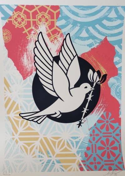 Shepard FAIREY (Obey) - Barbwire Dove Collage - Sérigraphie signée au crayon 2