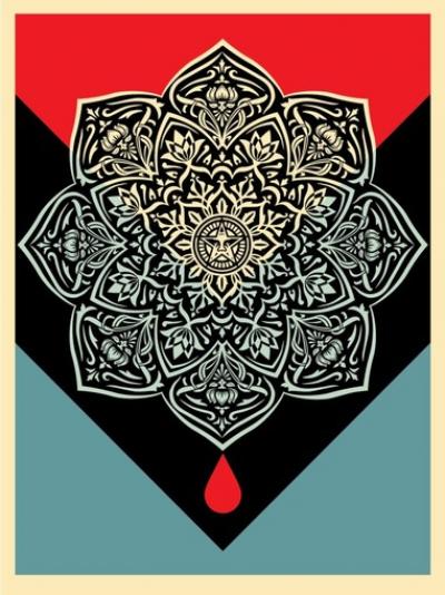 Shepard FAIREY (Obey) - Blood & Oil Mandala (Blood Drop), 2017 - Sérigraphie signée au crayon 2